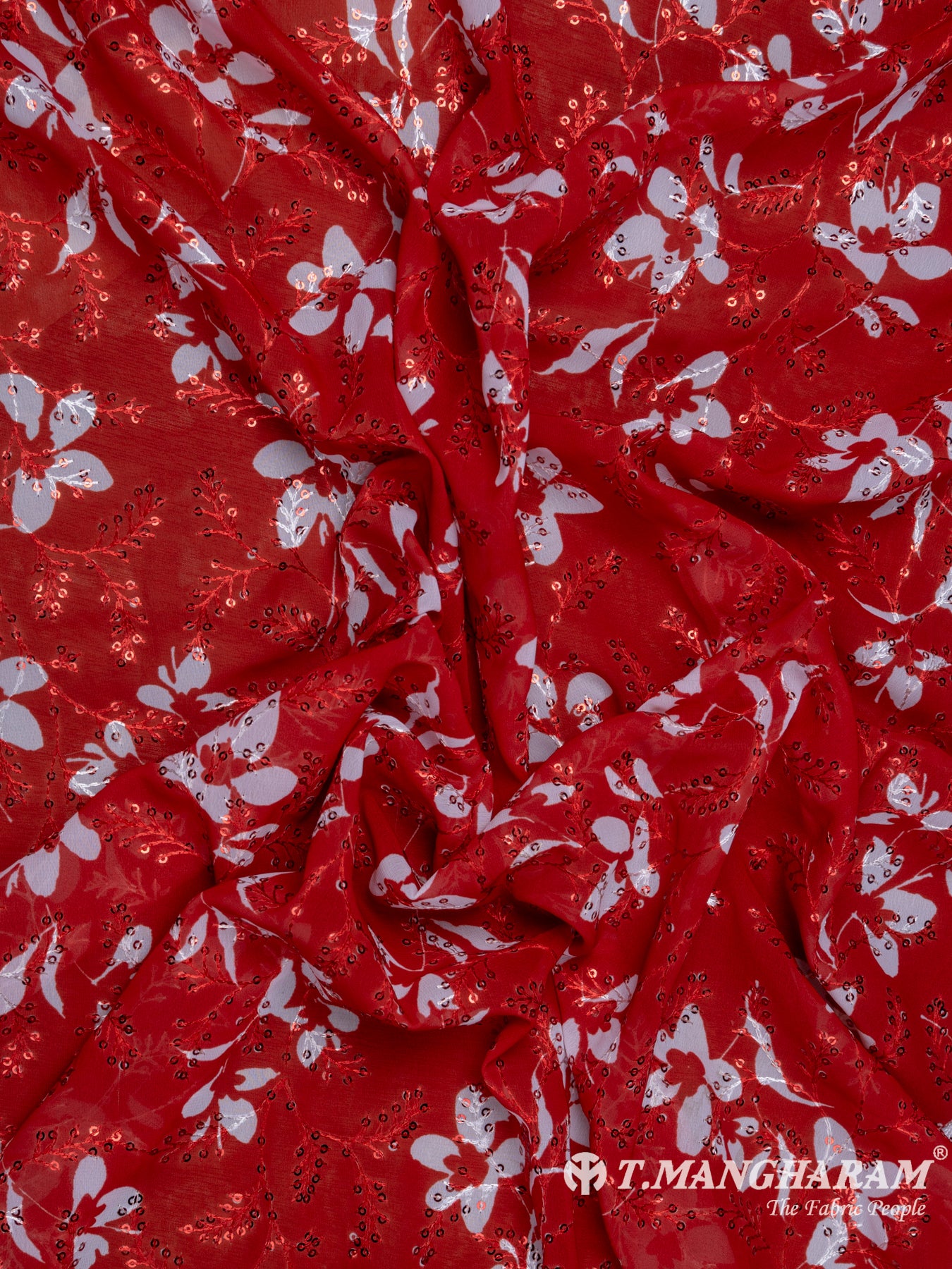 Red Georgette Embroidery Fabric - EB5424 view-4