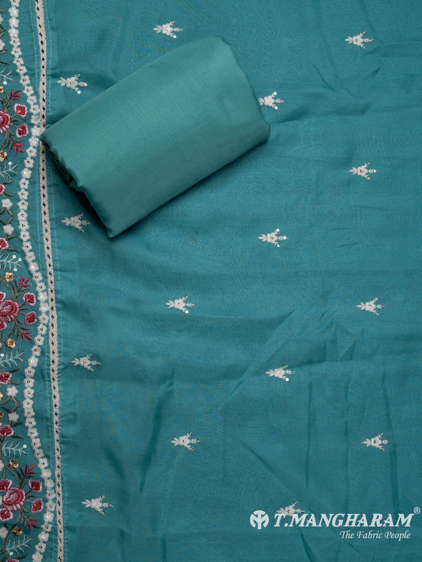 Sea Blue Cotton Chudidhar Fabric Set - EG1629 view-3