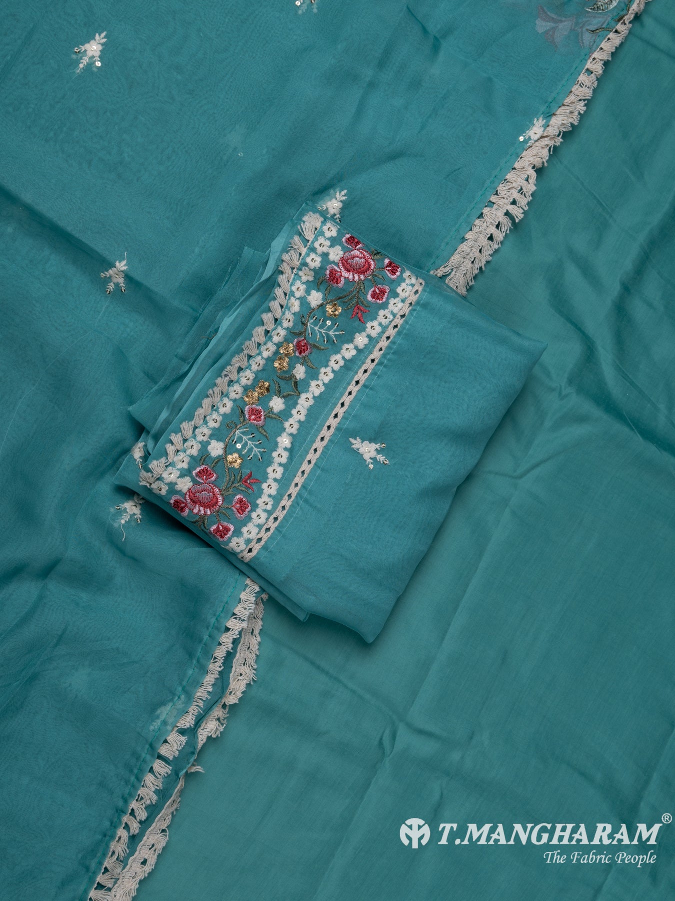 Sea Blue Cotton Chudidhar Fabric Set - EG1629 view-1
