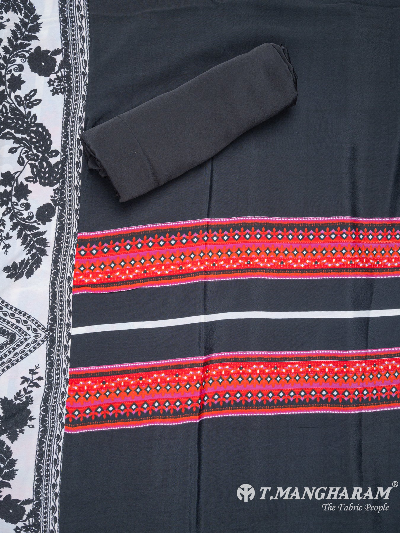Black Crepe Chudidhar Fabric Set - EG1728 view-2