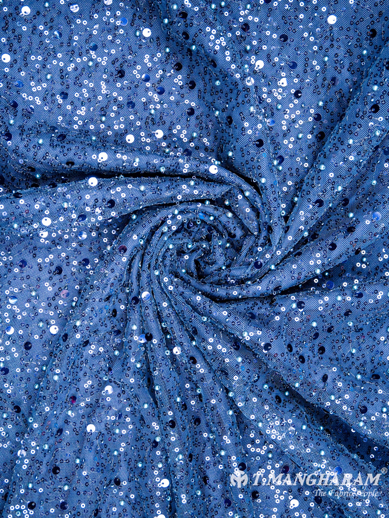 Blue Sequin Fancy Net Fabric - EA2047 view-1