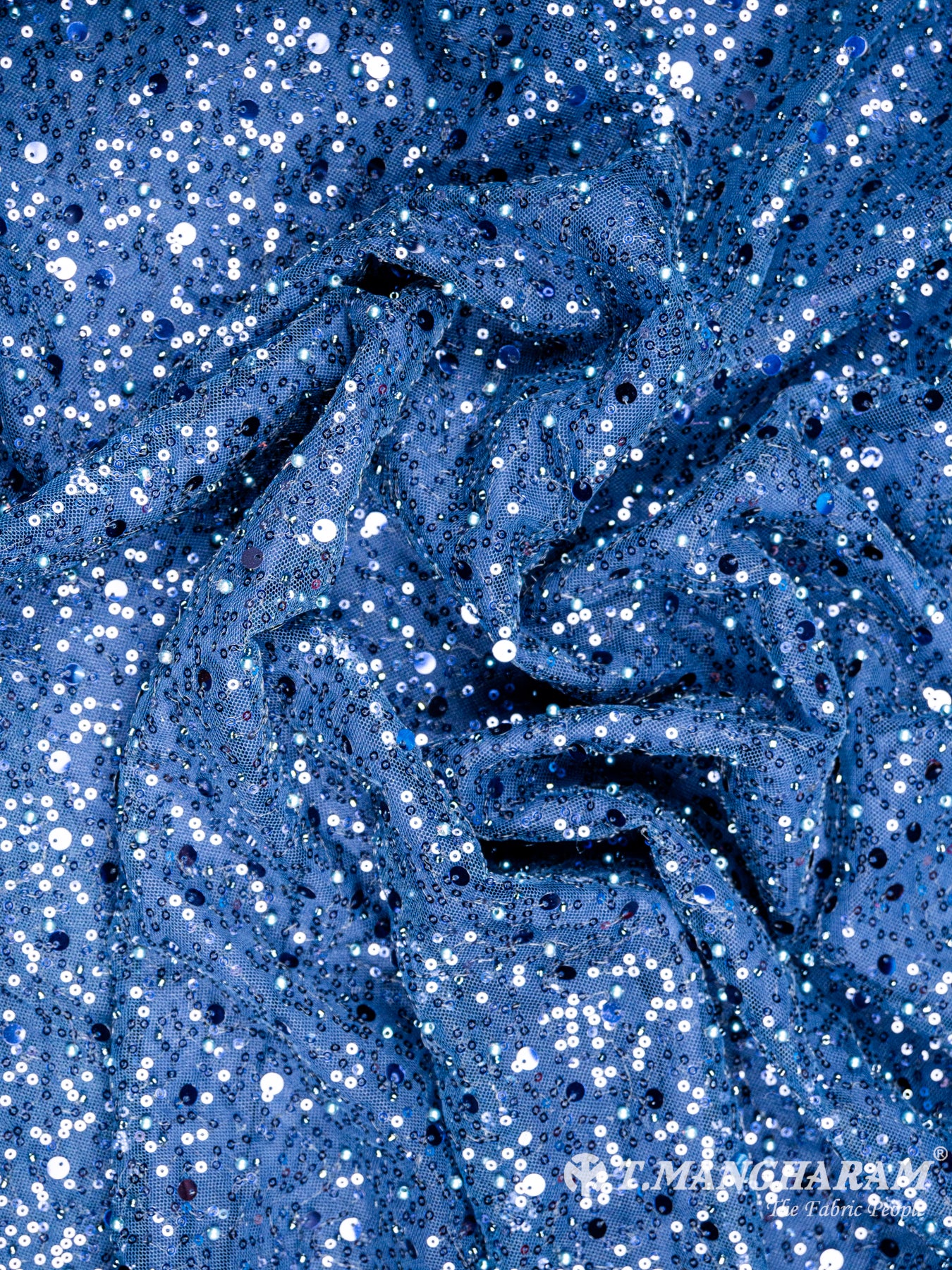 Blue Sequin Fancy Net Fabric - EA2047 view-4