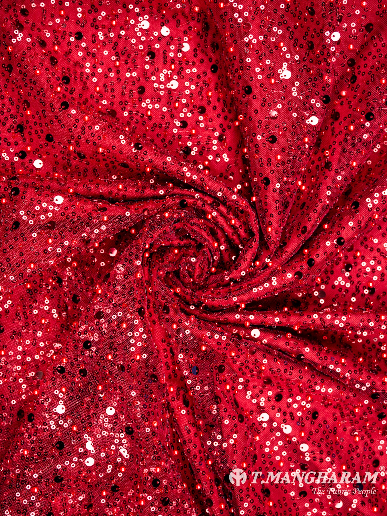 Maroon Sequin Fancy Net Fabric - EA2058 view-1