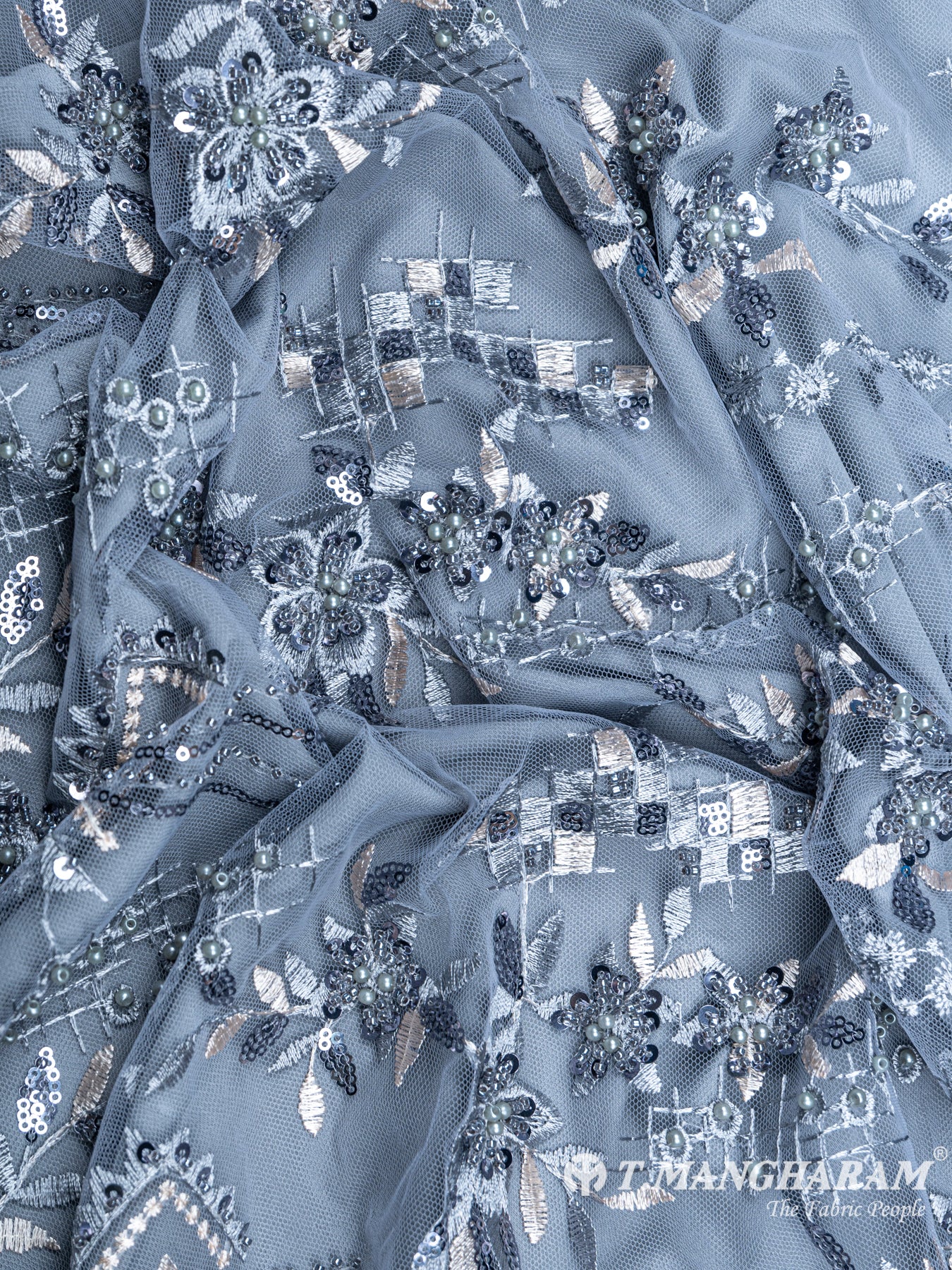 Ash Blue Fancy Net Fabric - EA1515 view-4
