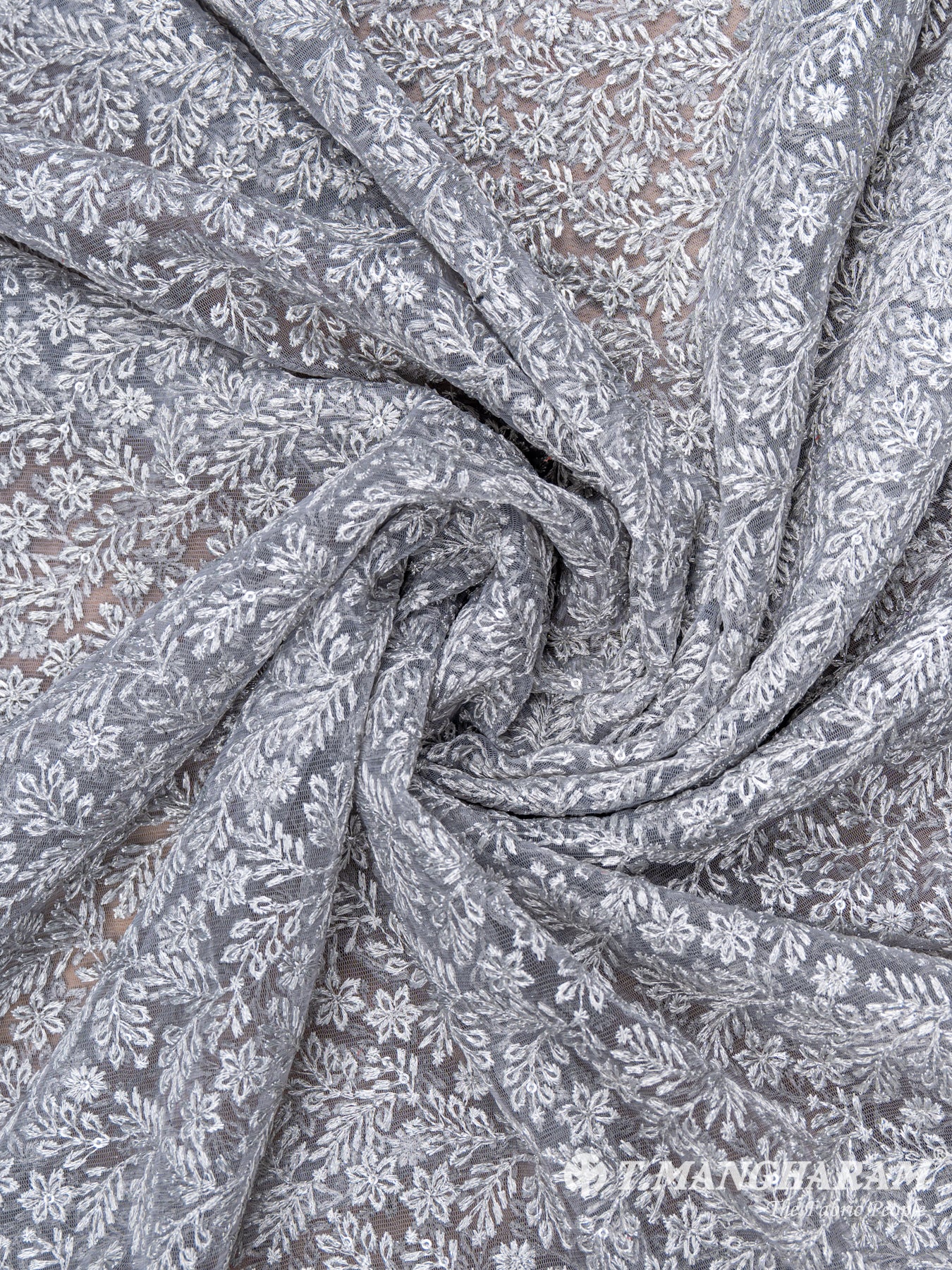 Silver Georgette Embroidery Fabric - EC6160