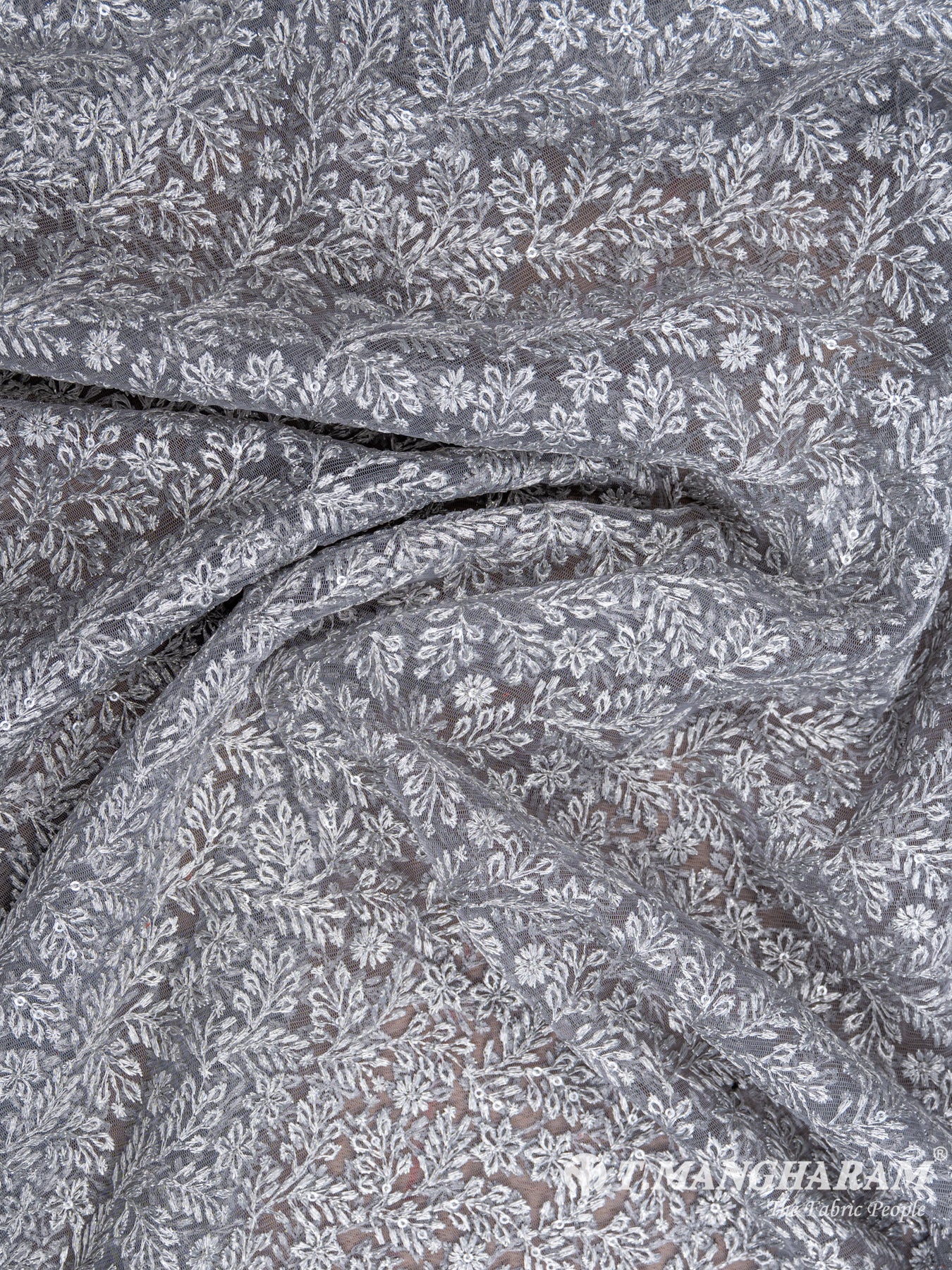 Silver Georgette Embroidery Fabric - EC6160