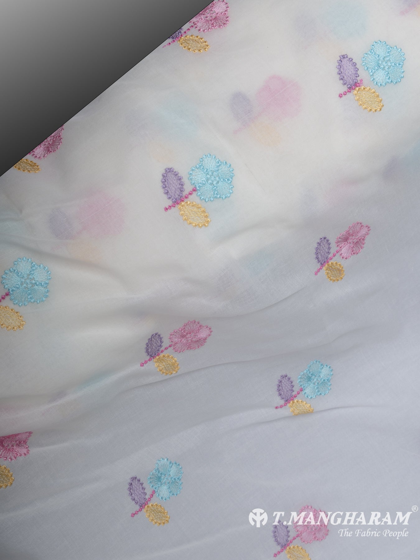 White Cotton Embroidery Fabric - EC7909 view-2
