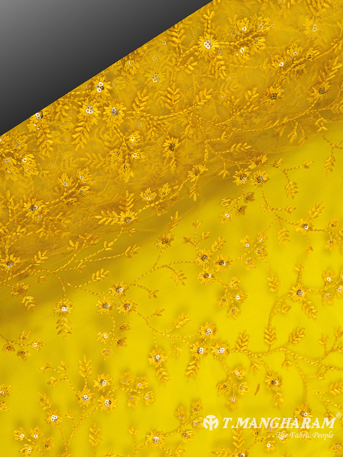 Mustard Yellow Net Embroidery Fabric - EC6113 view-2