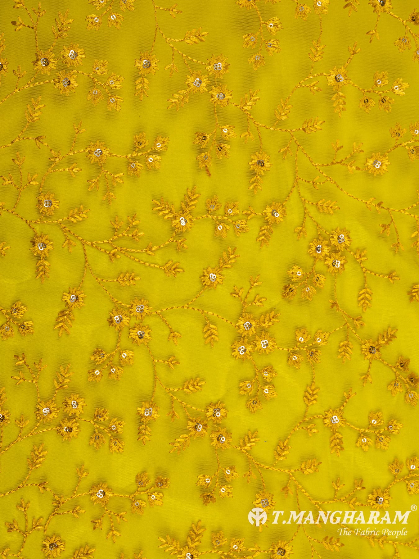 Mustard Yellow Net Embroidery Fabric - EC6113 view-3