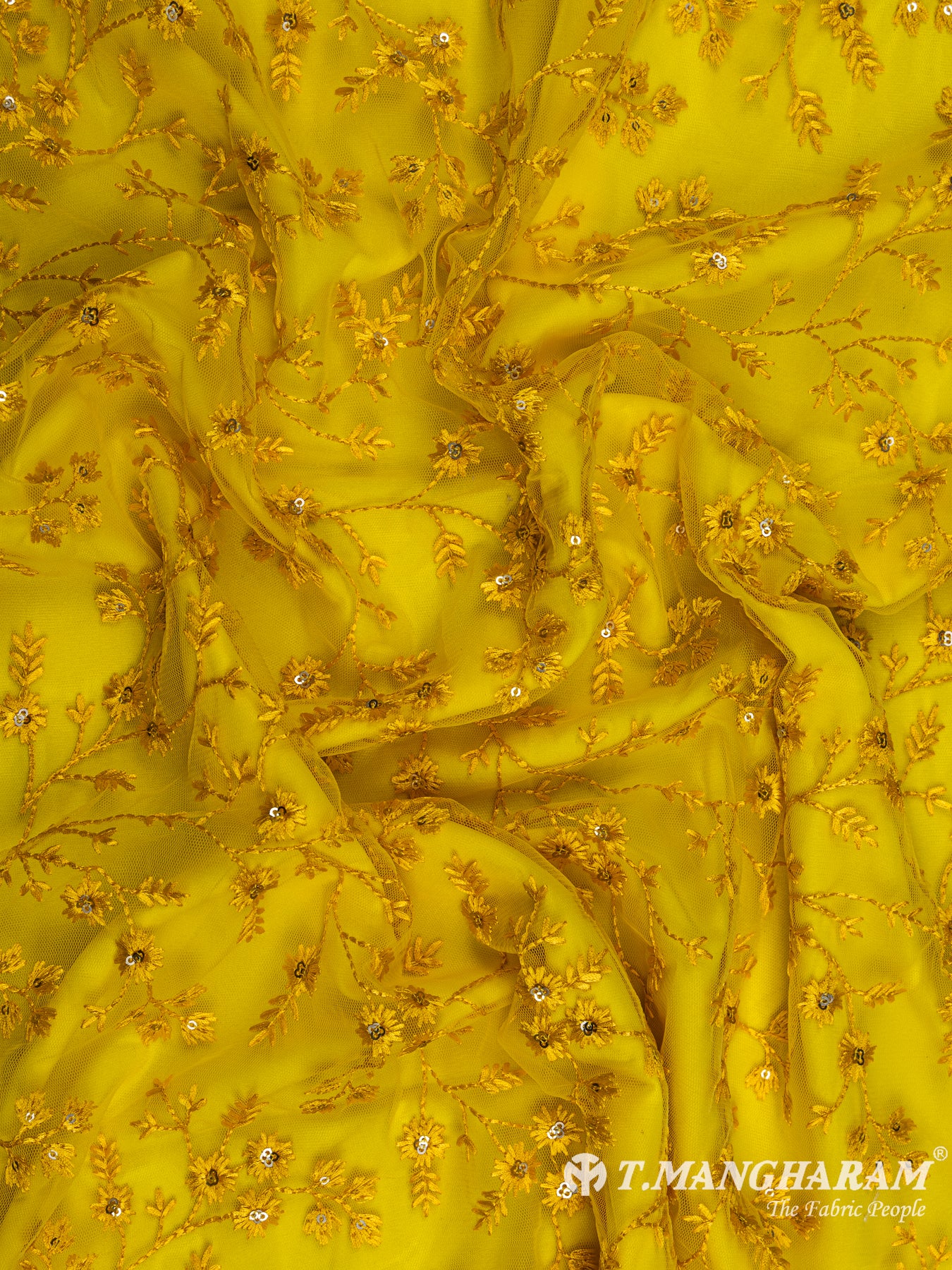 Mustard Yellow Net Embroidery Fabric - EC6113 view-4