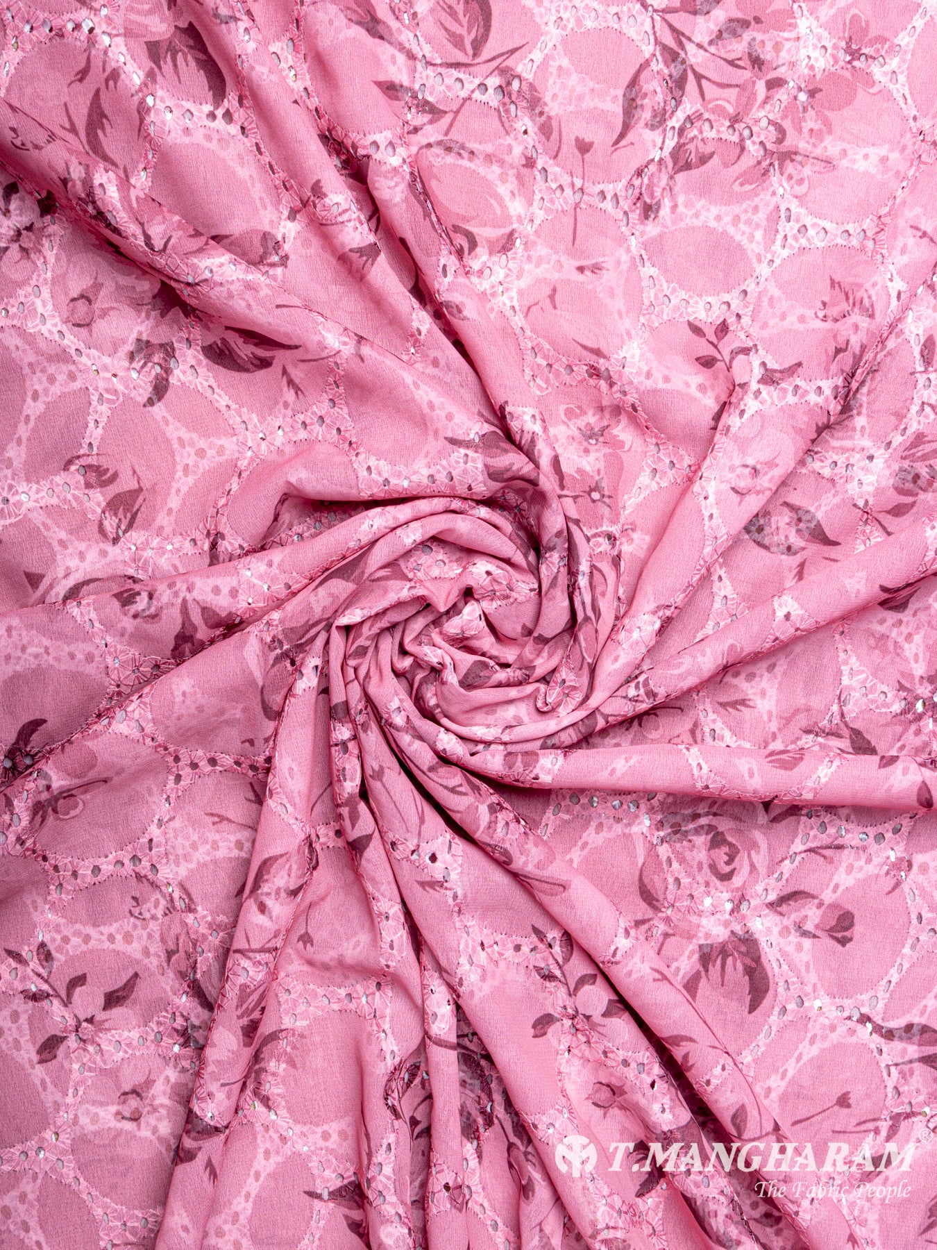 Pink Georgette Embroidery Fabric - EC6176 view-1