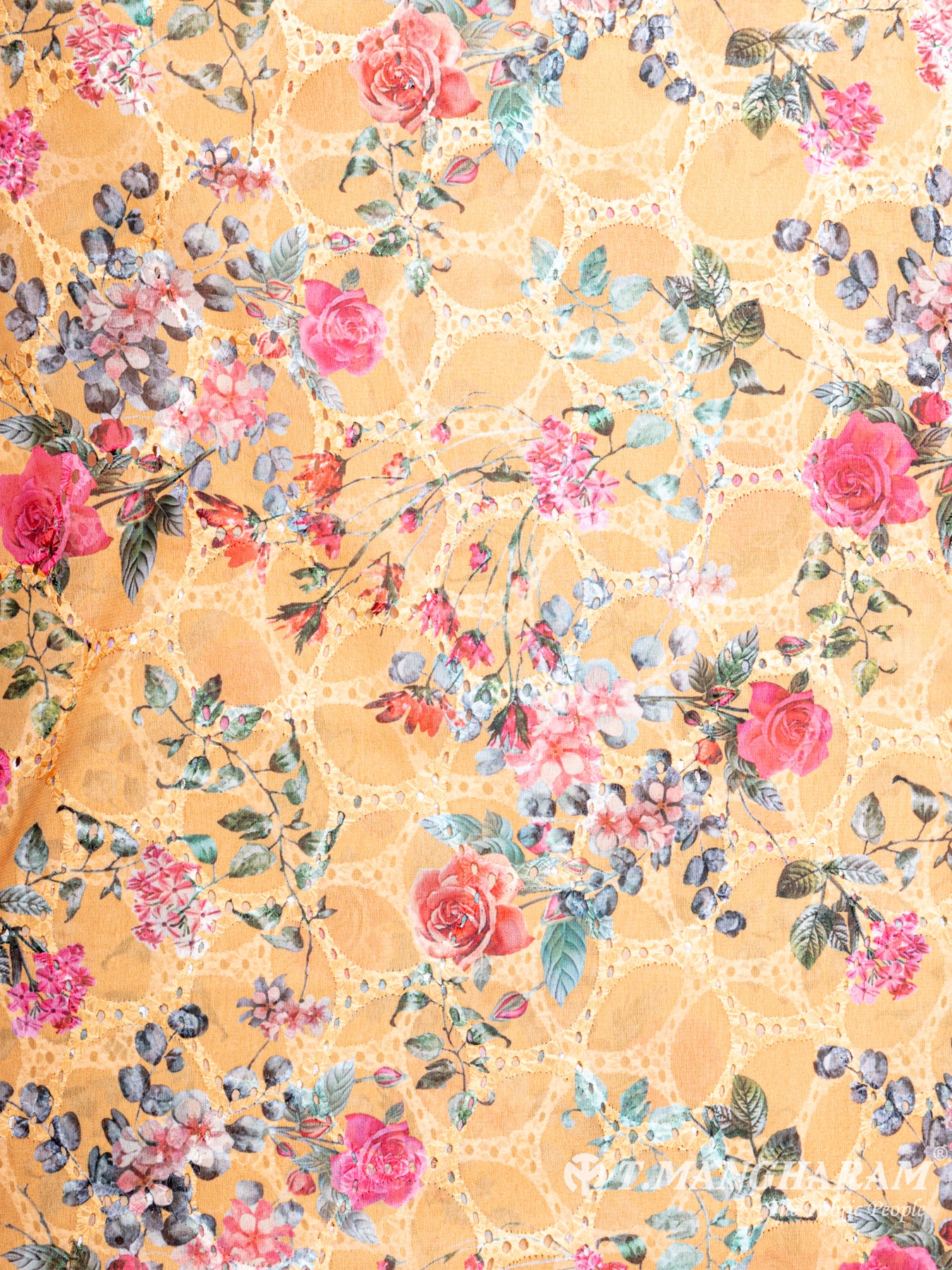 Orange Georgette Embroidery Fabric - EC6174 view-3