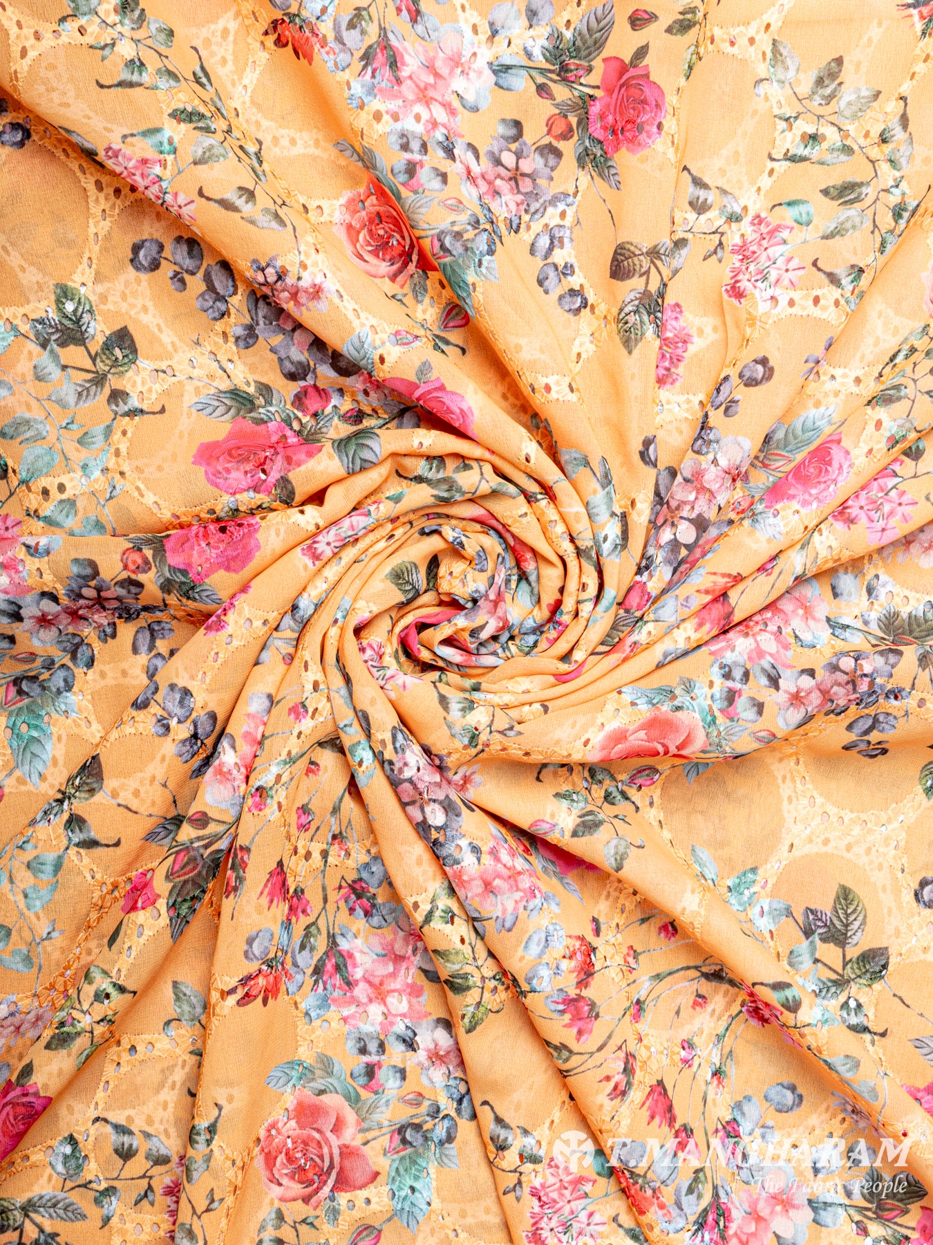 Orange Georgette Embroidery Fabric - EC6174 view-1