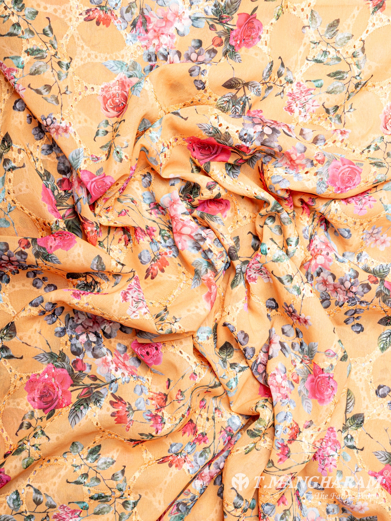 Orange Georgette Embroidery Fabric - EC6174 view-4