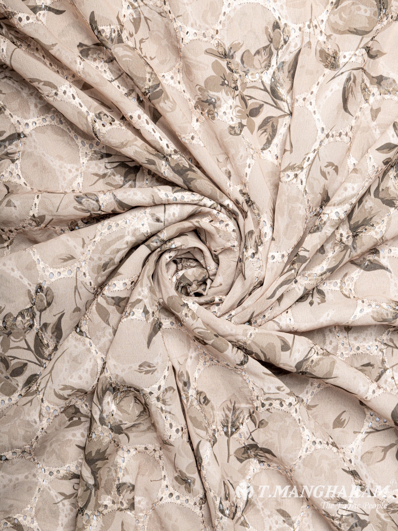 Beige Georgette Embroidery Fabric - EC6172 view-1
