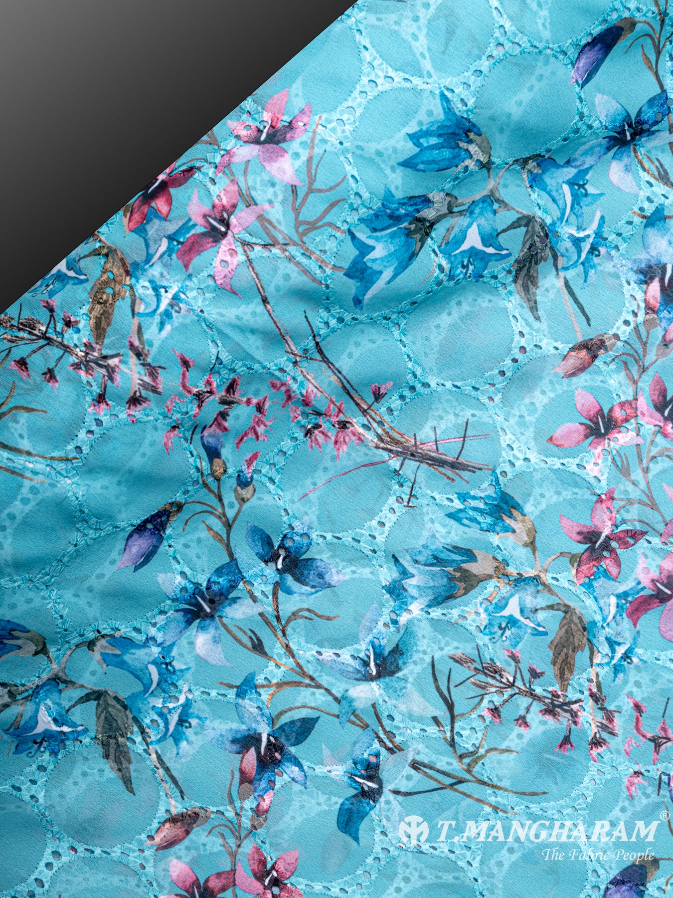 Blue Georgette Embroidery Fabric - EC6185 view-2