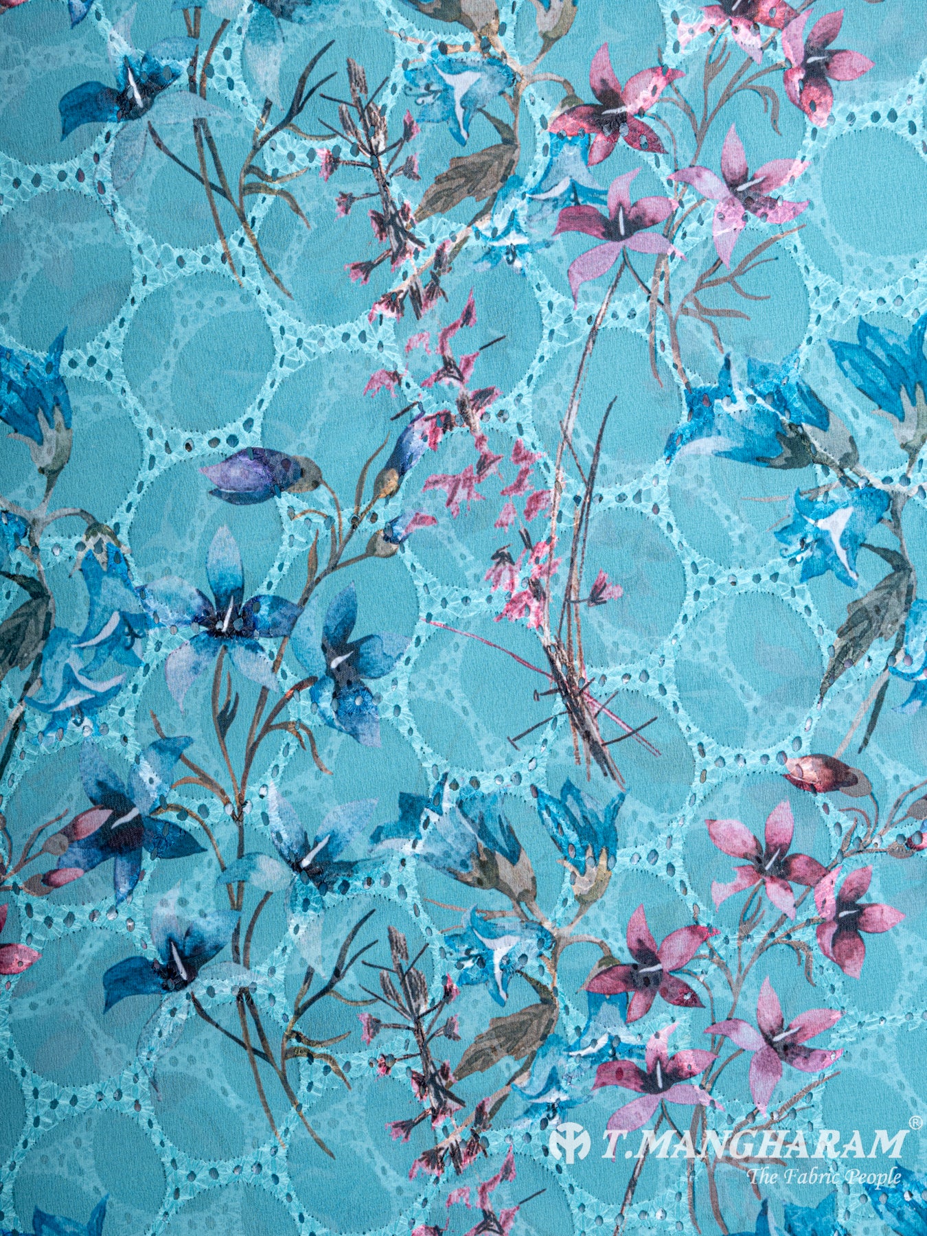 Blue Georgette Embroidery Fabric - EC6185 view-3