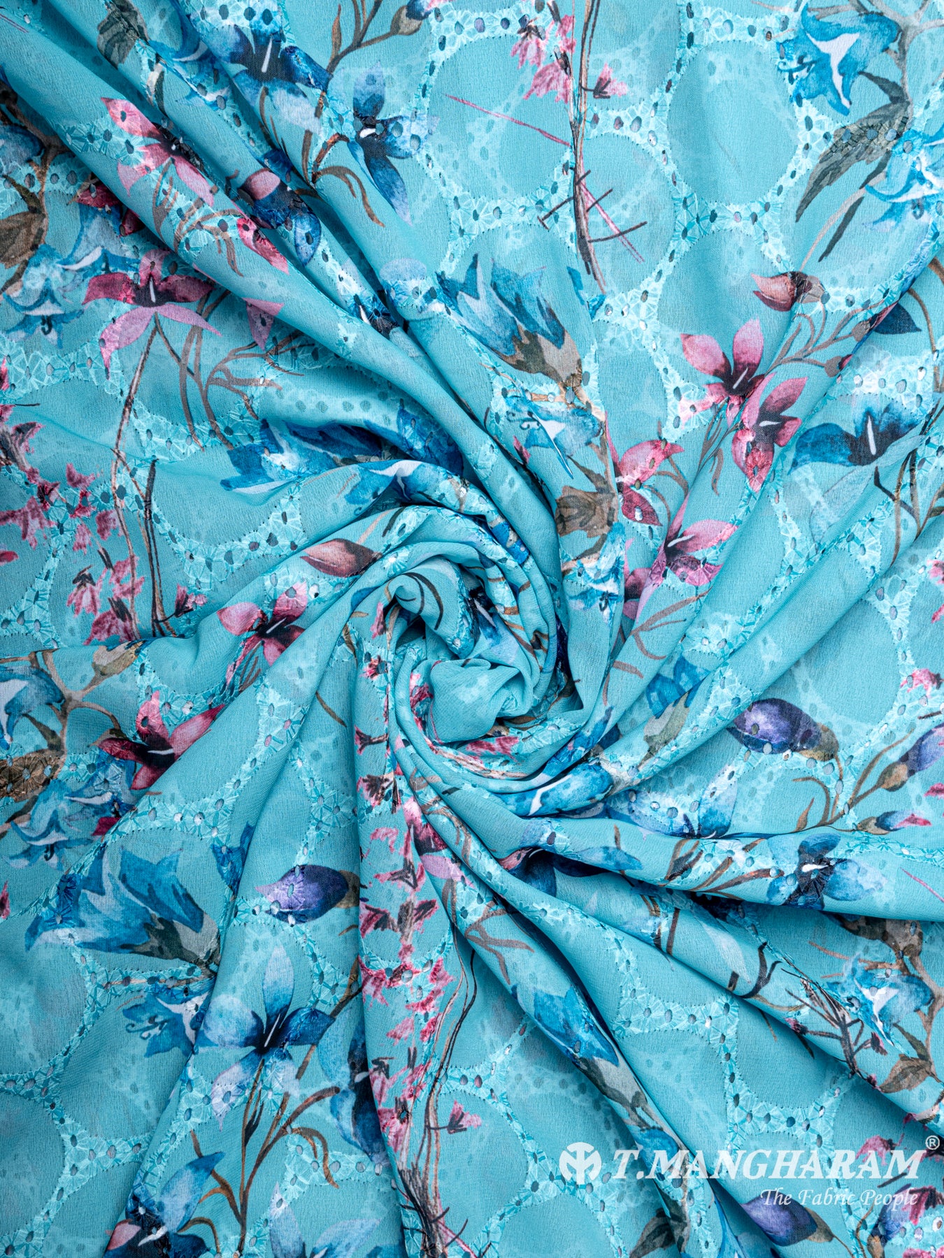 Blue Georgette Embroidery Fabric - EC6185 view-1