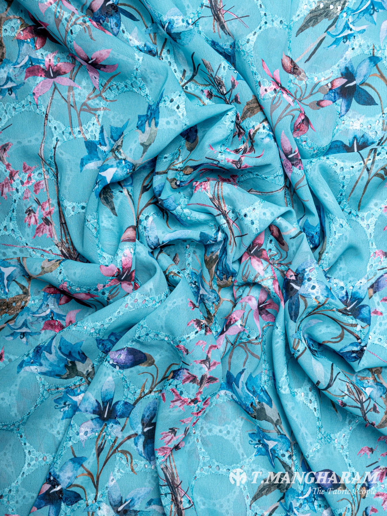 Blue Georgette Embroidery Fabric - EC6185 view-4