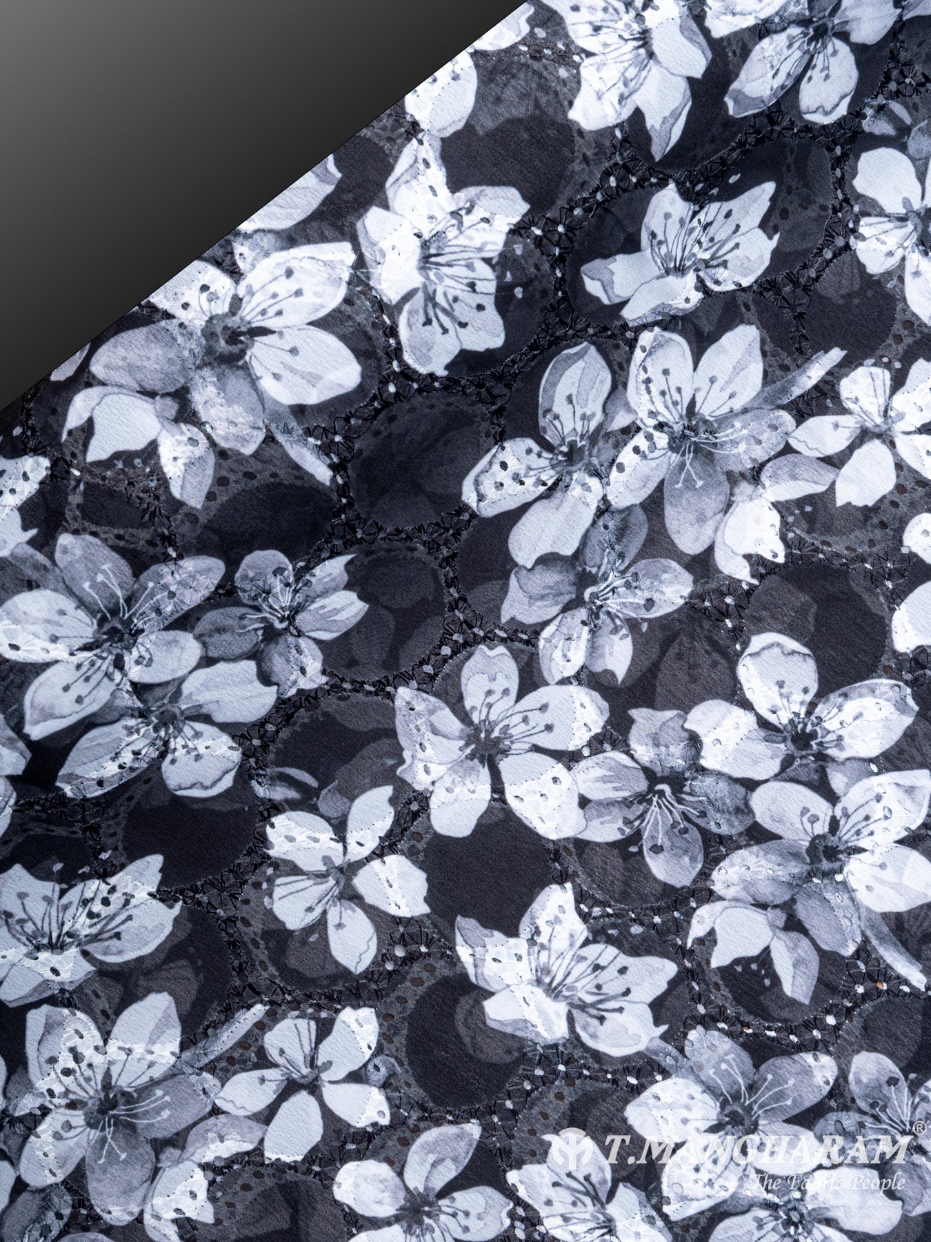 Black Georgette Embroidery Fabric - EC6178 view-2