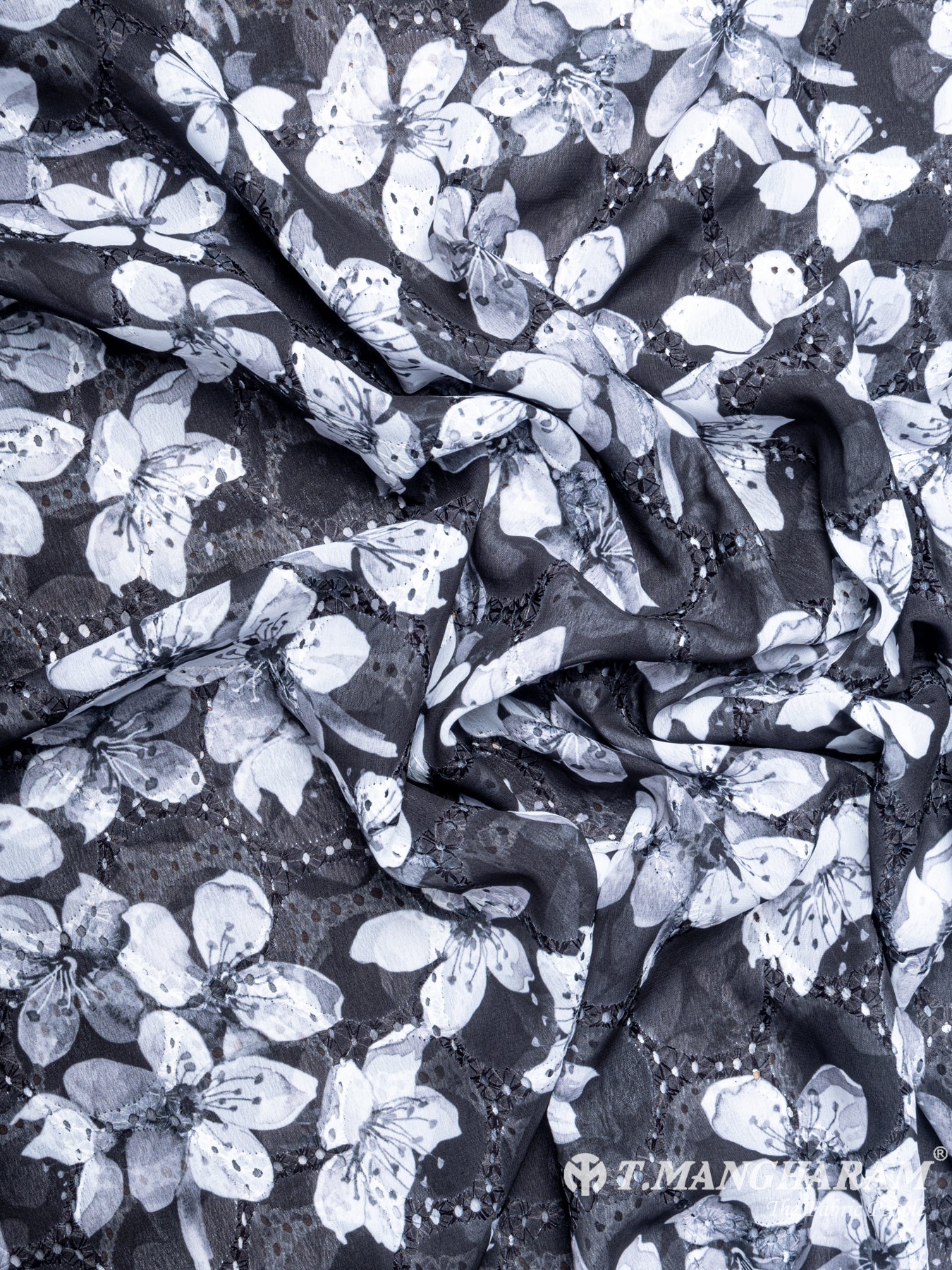 Black Georgette Embroidery Fabric - EC6178 view-4