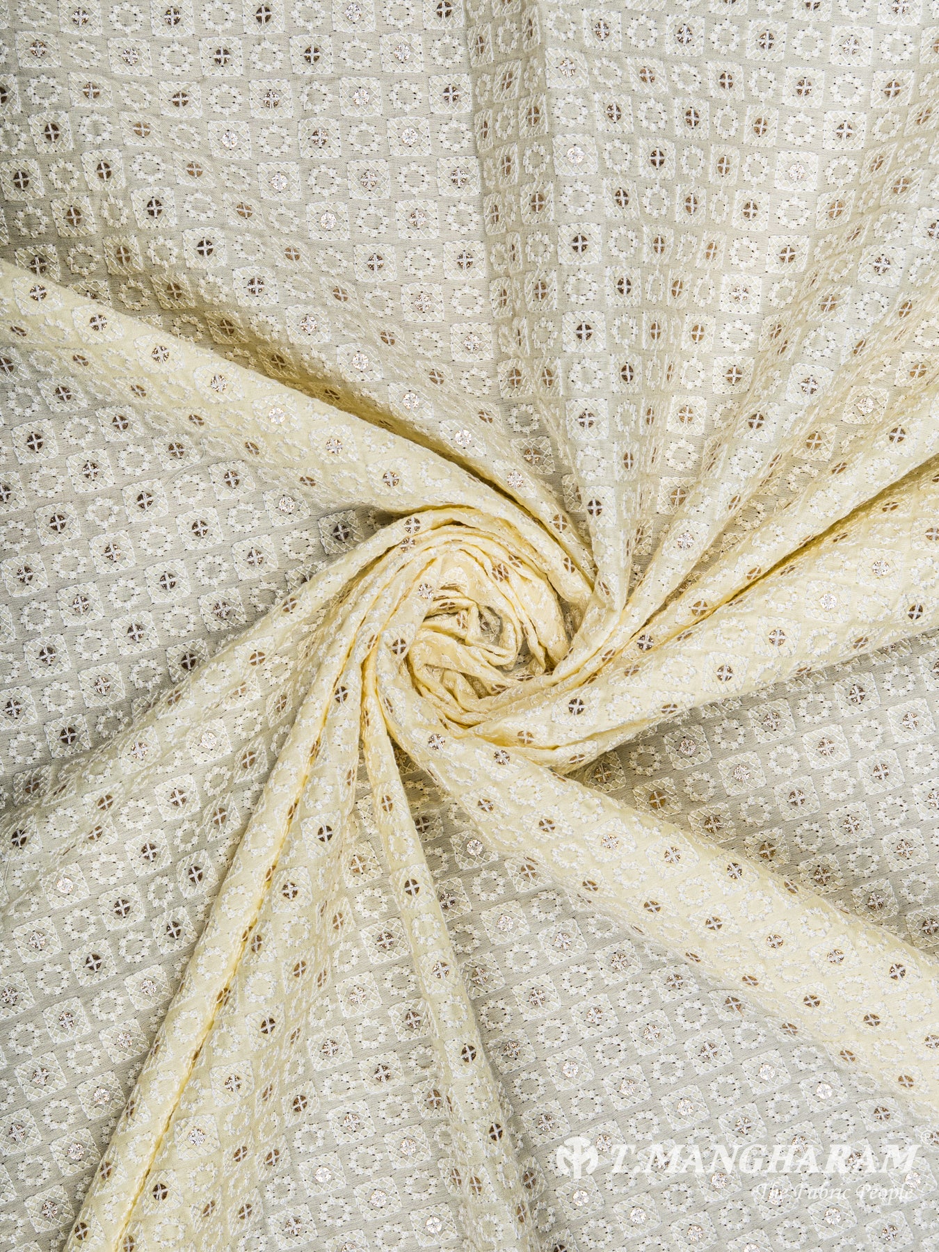 Cream Georgette Embroidery Fabric - EC6317