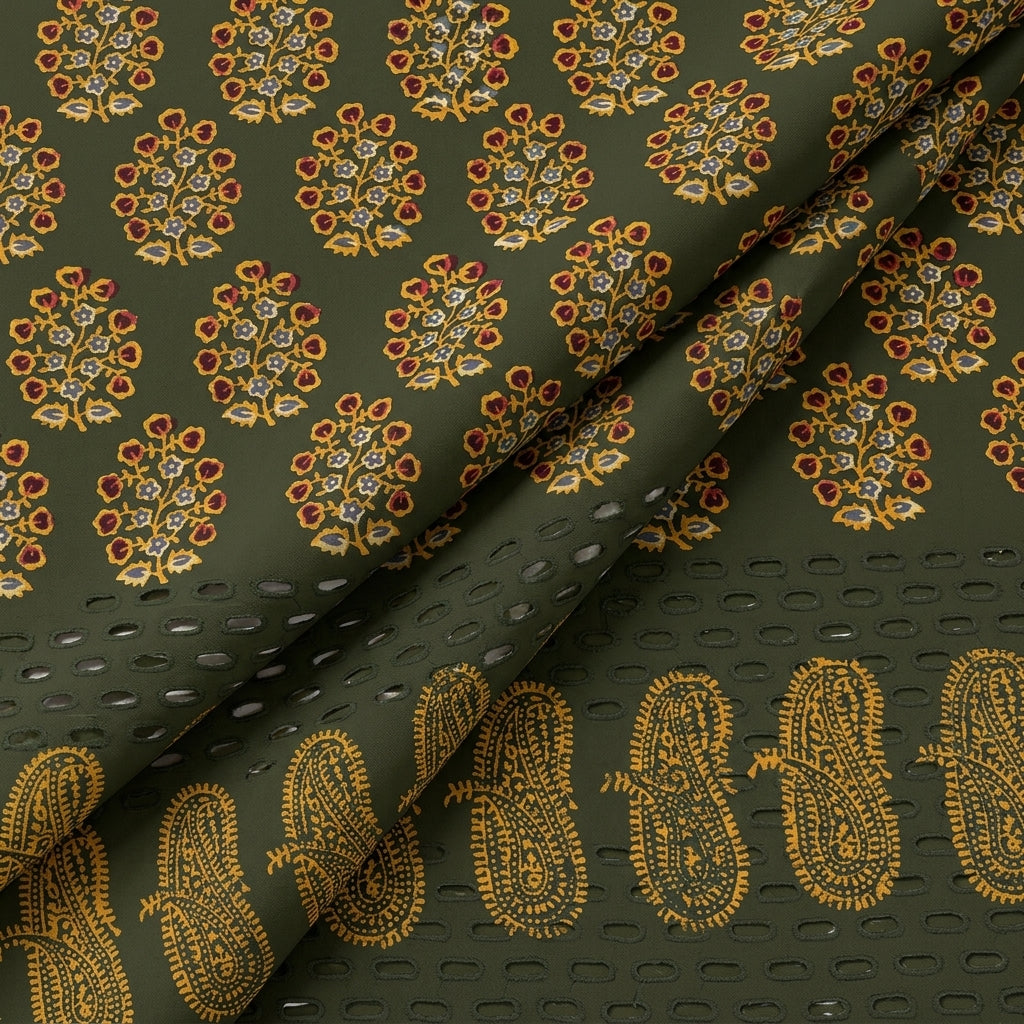 Green Floral Cotton Fabric - EC16860