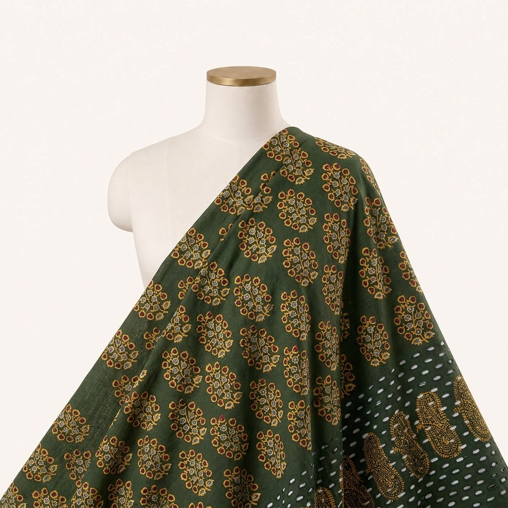Green Floral Cotton Fabric - EC16860