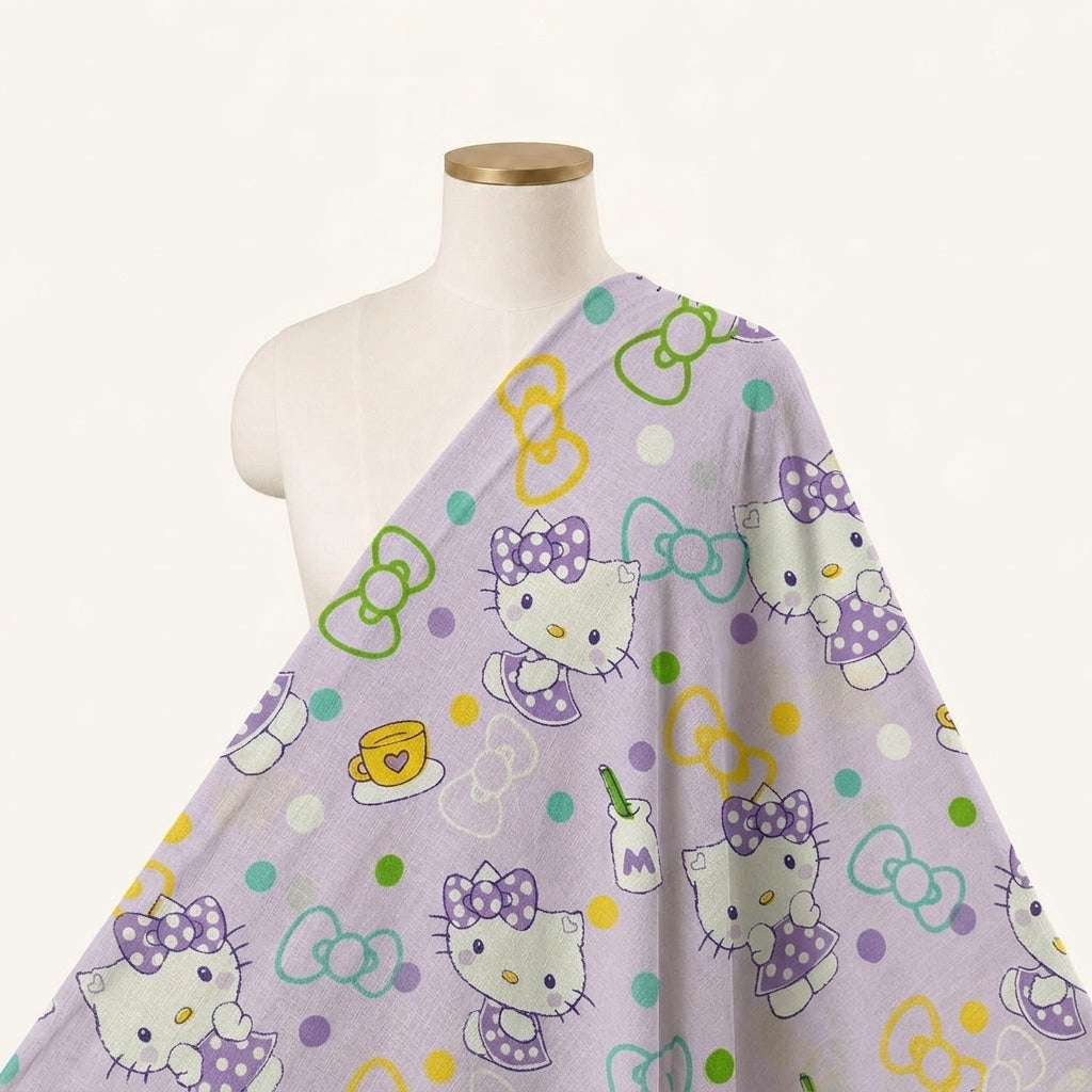 Printed Violet Printed Cotton Fabric Draped as a saree