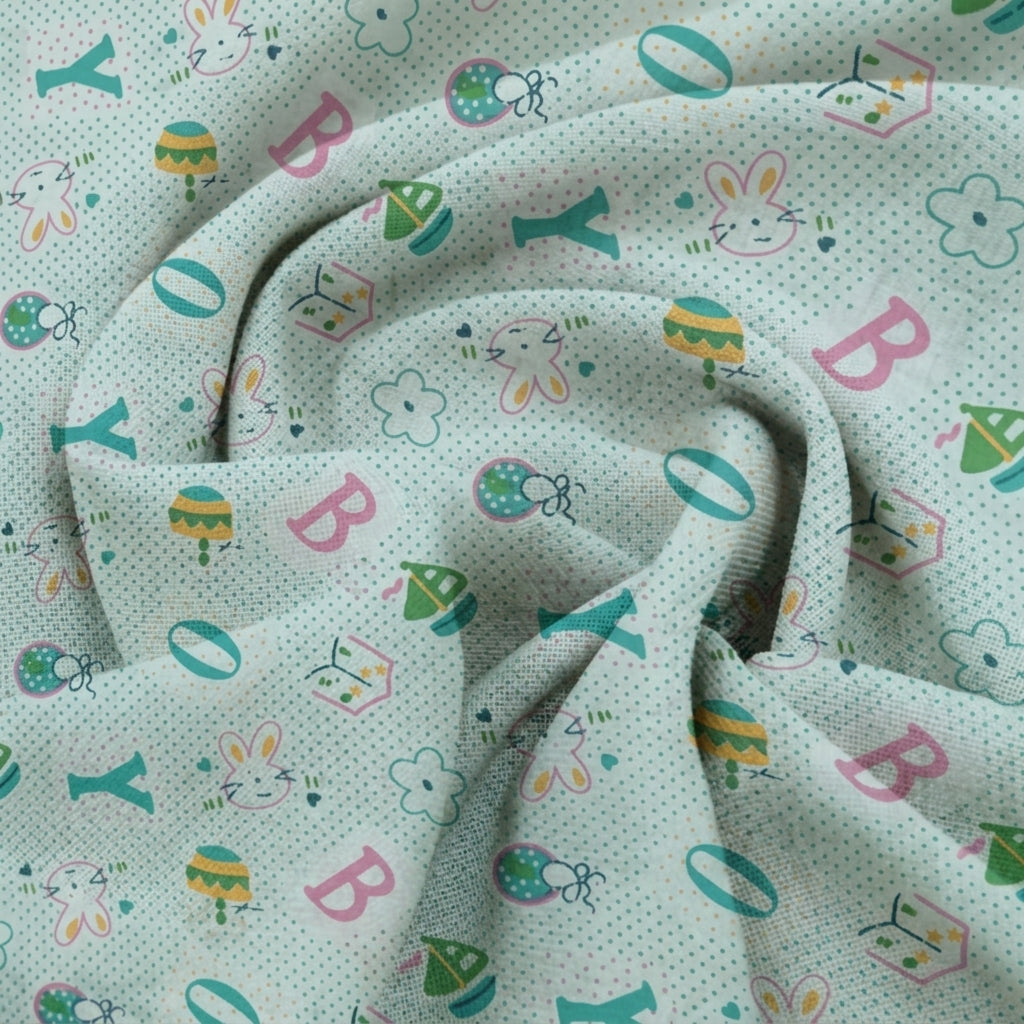 Swirled Printed Light Green Printed Cotton Fabric