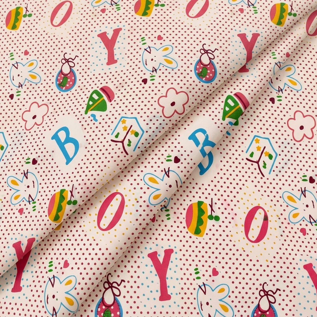Folded Printed Light Red Printed Cotton Fabric