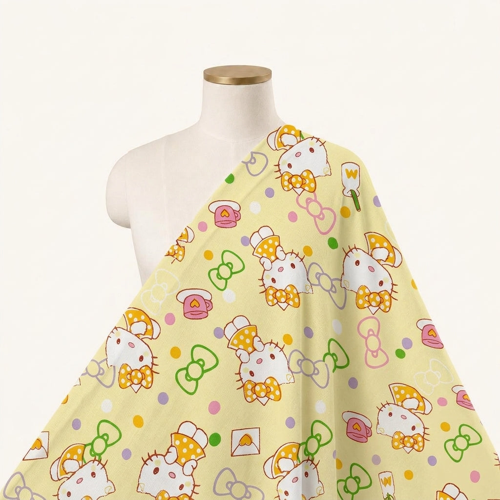 Printed Yellow Printed Cotton Fabric Draped as a saree