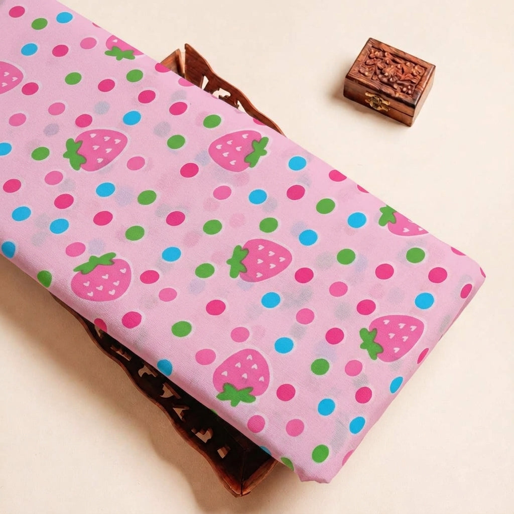 Folded Pink Printed Cotton Fabric Highlighting Kids and Texture