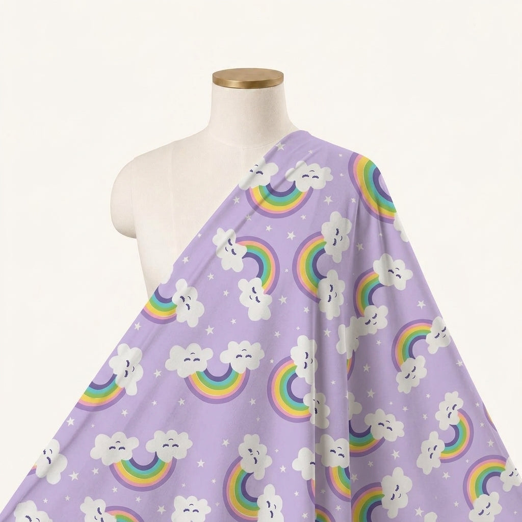 Printed Violet Printed Cotton Fabric Draped as a saree