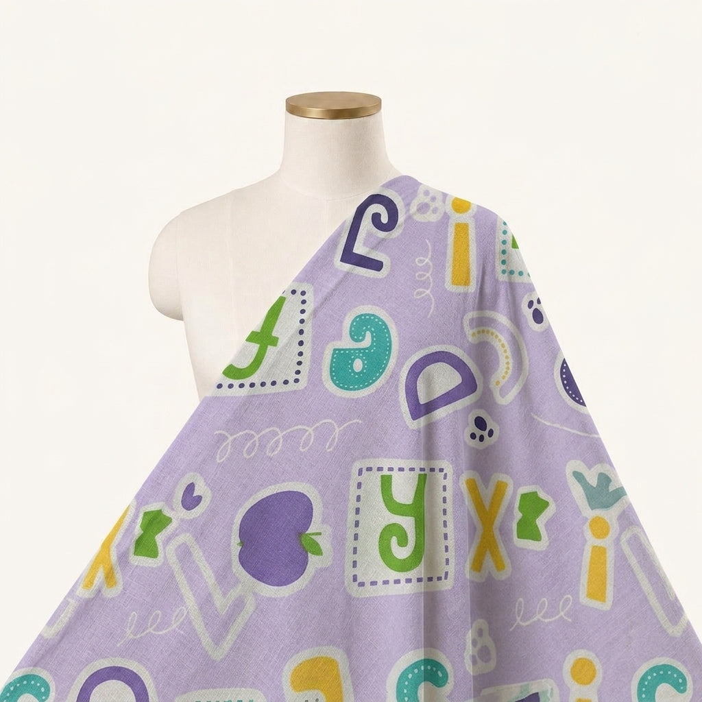 Printed Violet Printed Cotton Fabric Draped as a saree