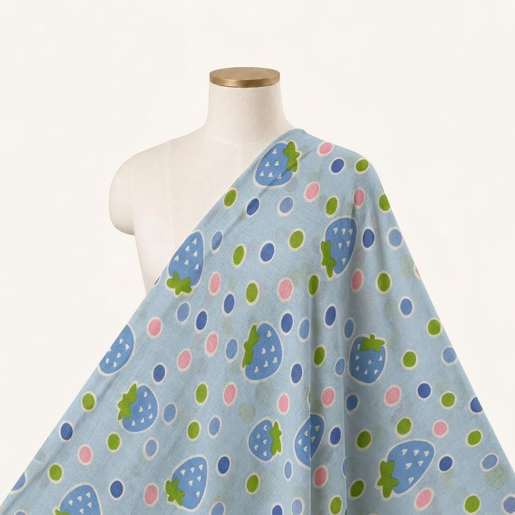 Printed Blue Printed Cotton Fabric Draped as a saree