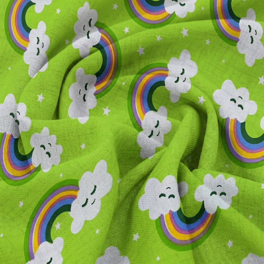 Swirled Printed Green Printed Cotton Fabric