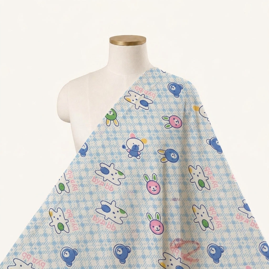 Printed Blue Printed Cotton Fabric Draped as a saree