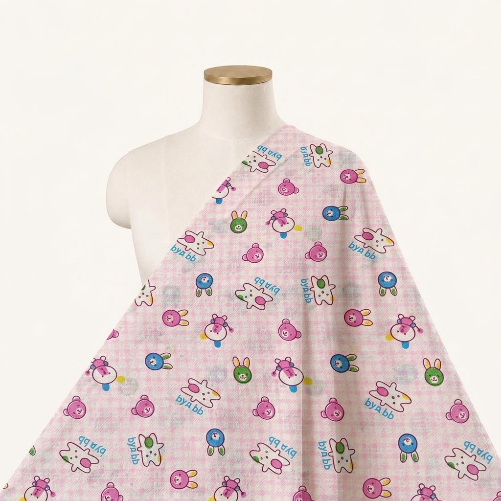 Printed Pink Printed Cotton Fabric Draped as a saree