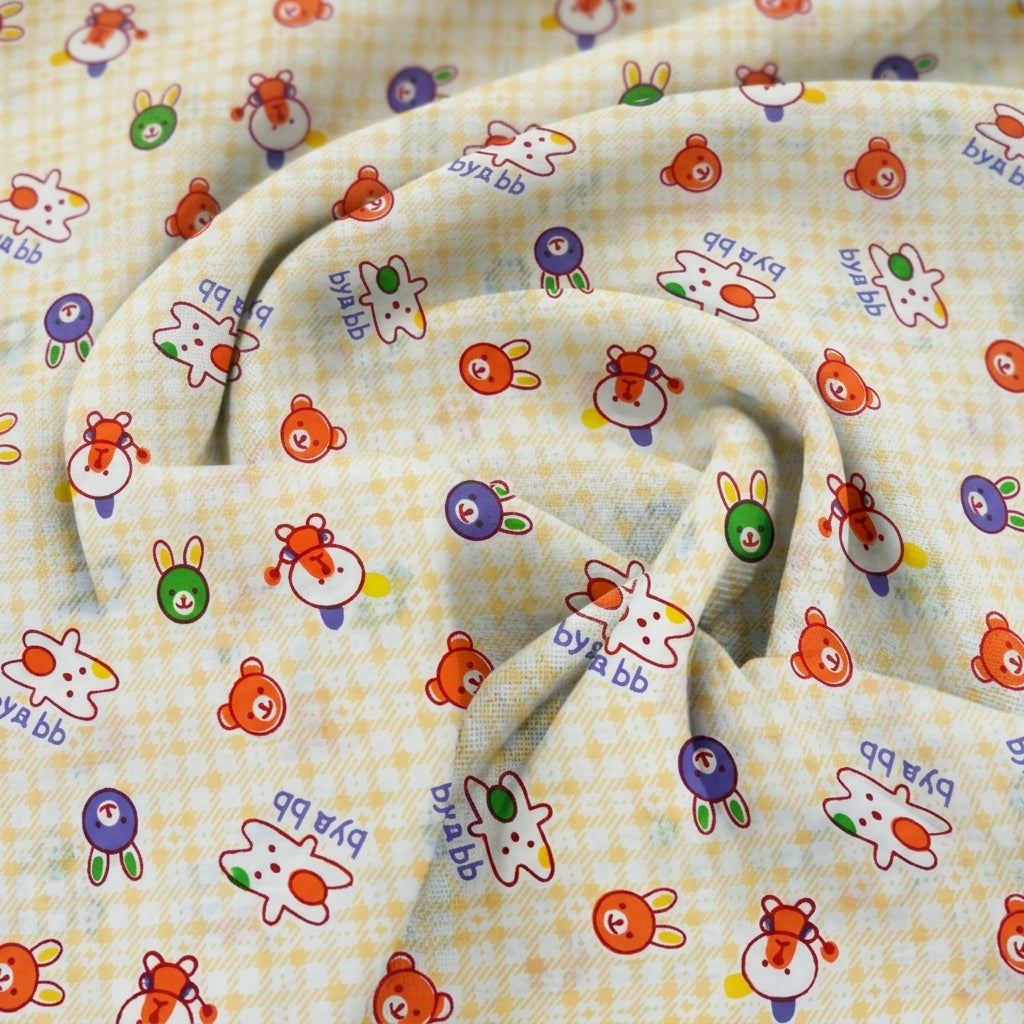 Swirled Printed Light Yellow Printed Cotton Fabric
