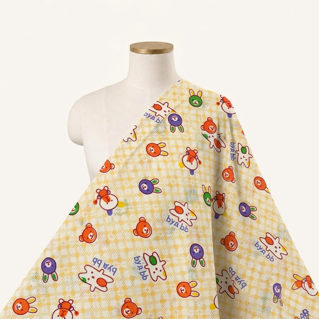 Printed Light Yellow Printed Cotton Fabric Draped as a saree