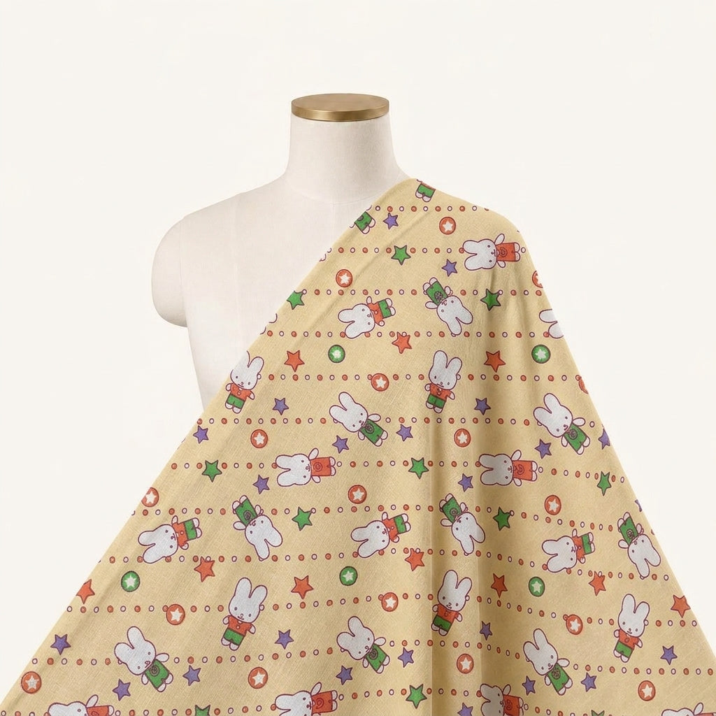 Printed Yellow Printed Cotton Fabric Draped as a saree