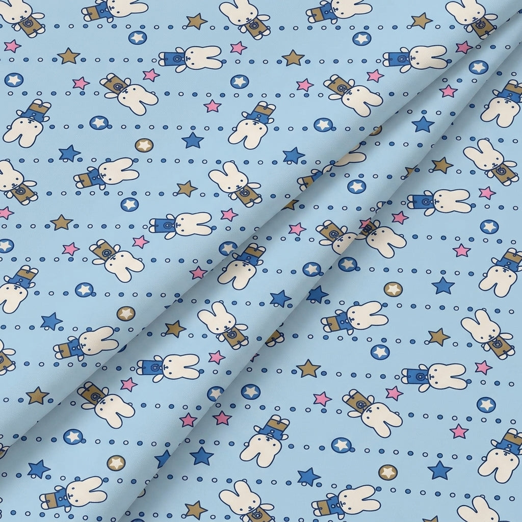 Folded Printed Blue Printed Cotton Fabric