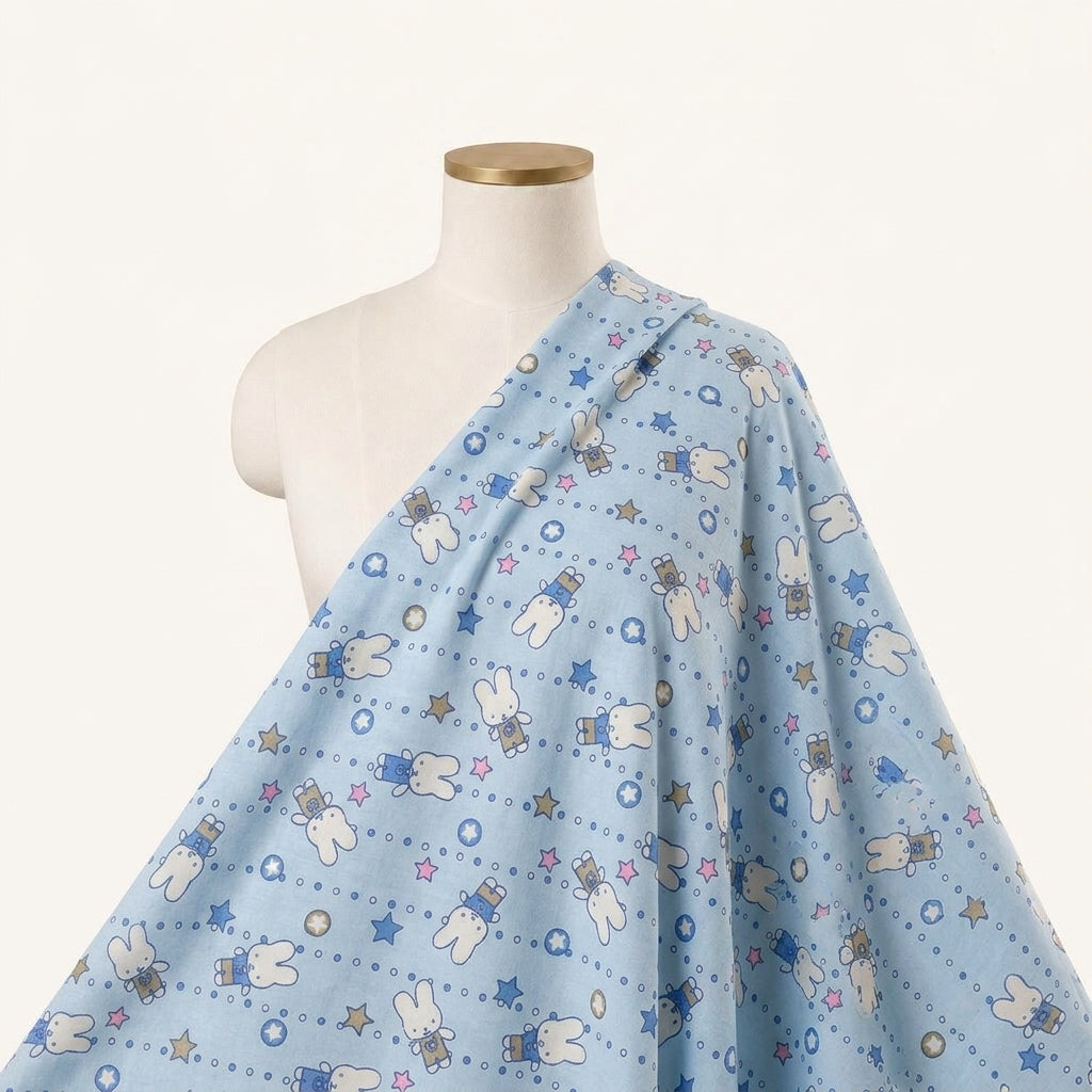 Printed Blue Printed Cotton Fabric Draped as a saree