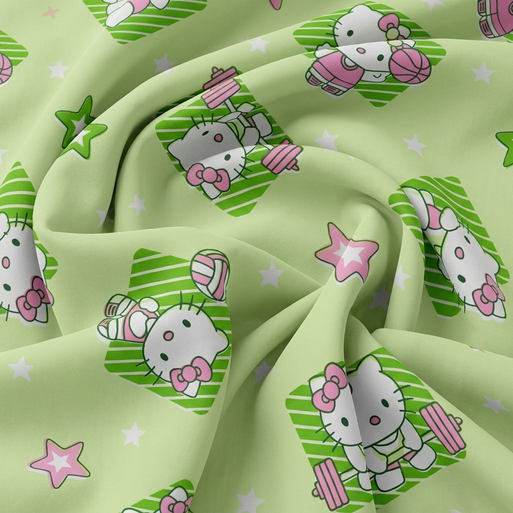 Swirled Printed Green Printed Cotton Fabric