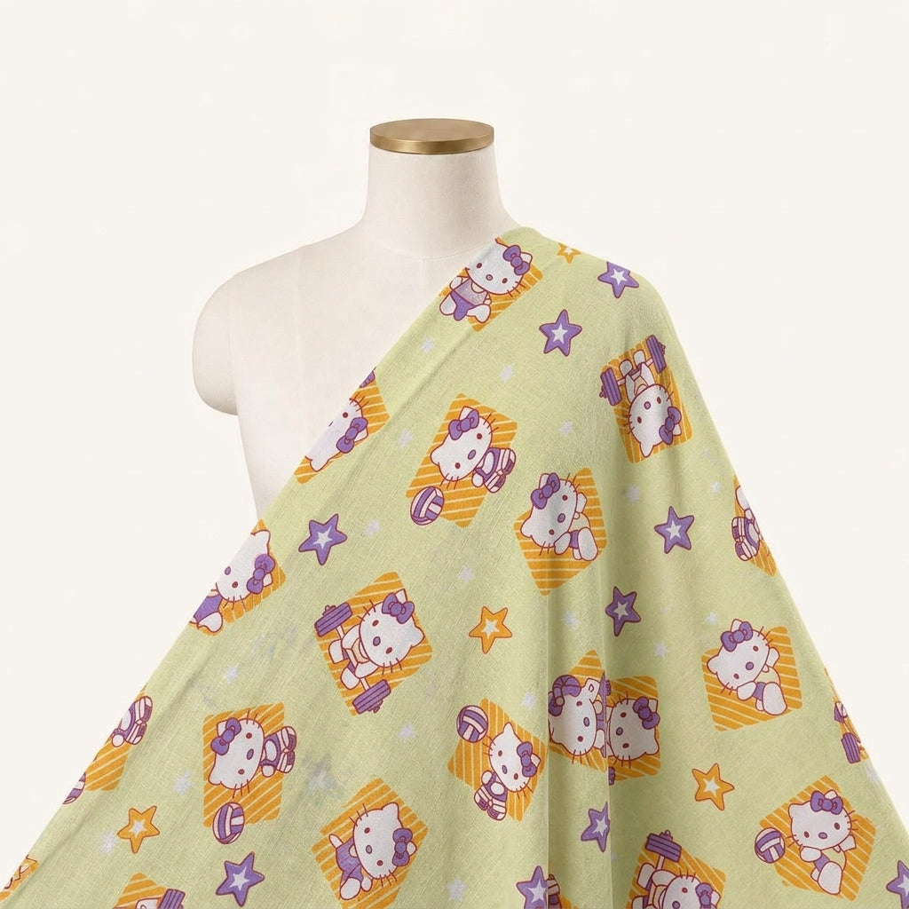 Printed Light Yellow Printed Cotton Fabric Draped as a saree