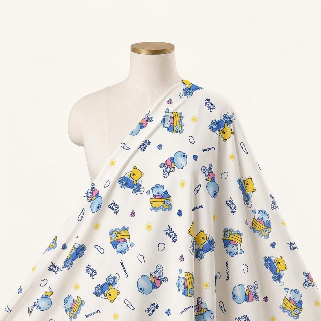 Printed White Printed Cotton Fabric Draped as a saree
