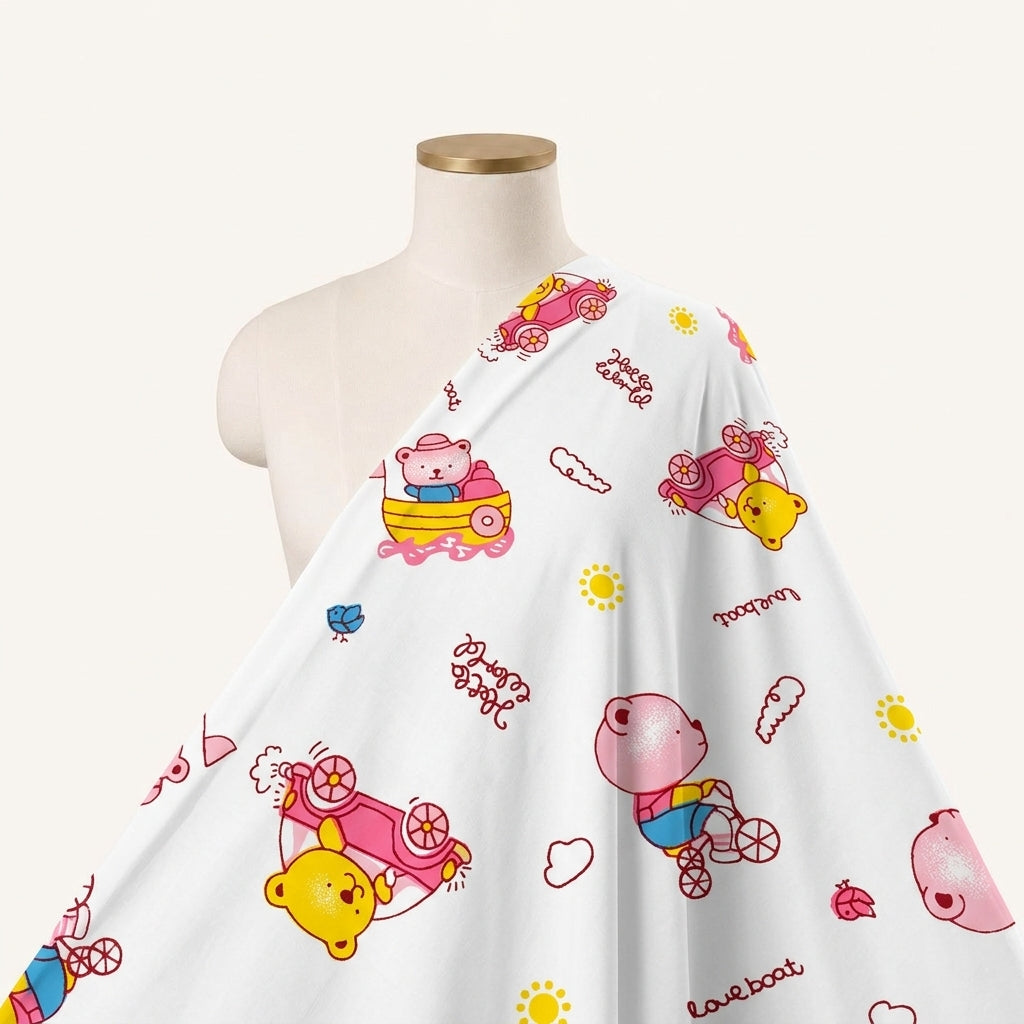 Printed White Printed Cotton Fabric Draped as a saree