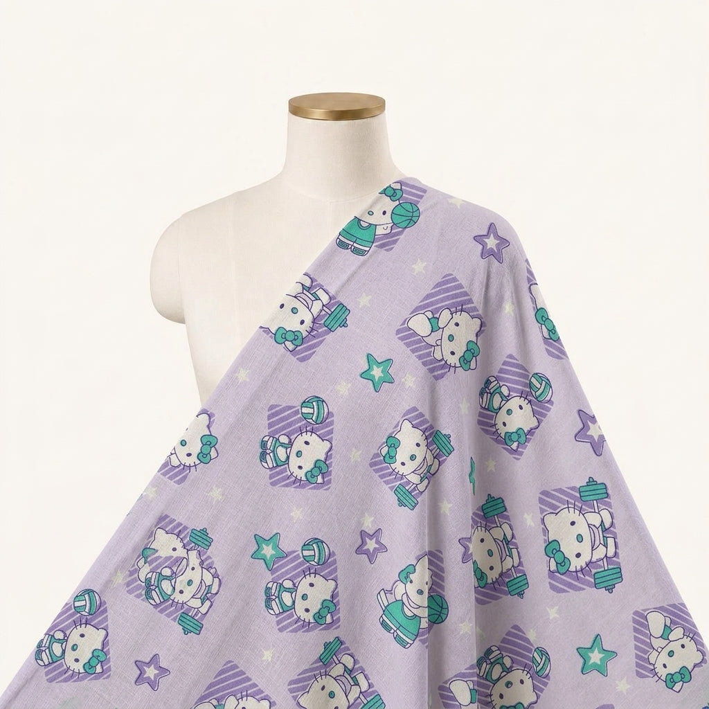 Printed Violet Printed Cotton Fabric Draped as a saree