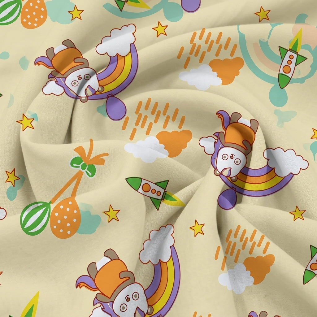 Swirled Printed Light Peach Printed Cotton Fabric